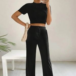 Crop Tee & Drawstring Waist Pants.